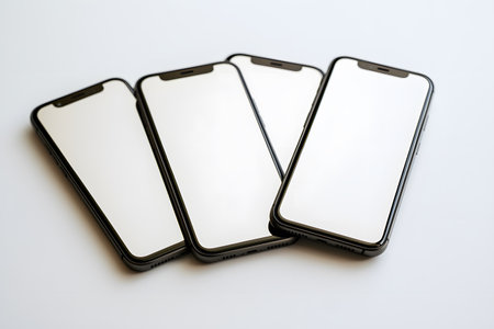 Smartphone with blank screen isolated on white background. Close up.の写真素材