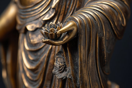 Bronze buddha statue in chinese temple, close upの写真素材