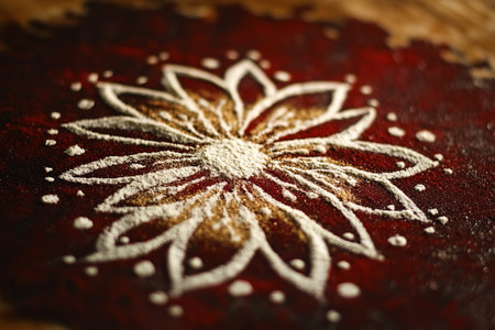 White snowflakes on a red background. Close-up.