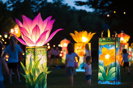 Lanterns and lanterns in the park at night.の写真素材