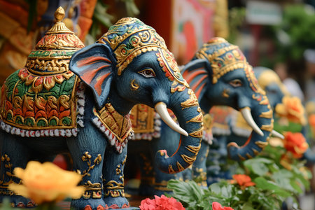 Elephant statue in the temple, thailand, closeup of photo