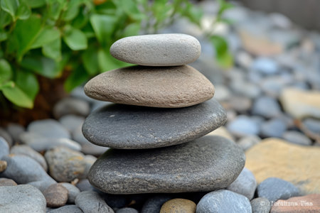 Stack of zen stones on pebble beach. Zen conceptの写真素材