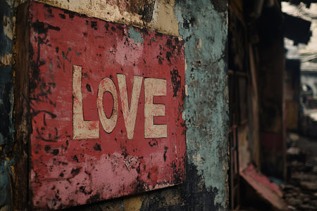 Love word on the wall in the old town of Bangkok, Thailand.の写真素材