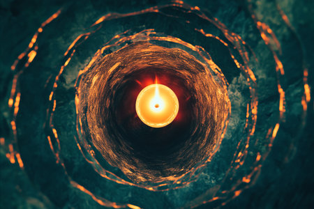A mesmerizing abstract image showing a central luminous sphere radiating energy outwards in circular...