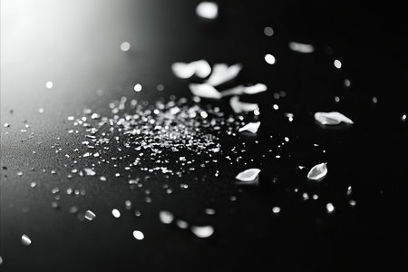 close up of falling white petals on black background, monochromeの写真素材