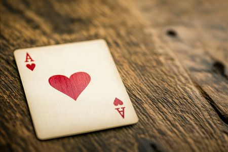 Ace of hearts on a wooden background. Selective focus.