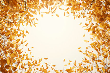 Frame of autumn leaves on white background with copy space for text.