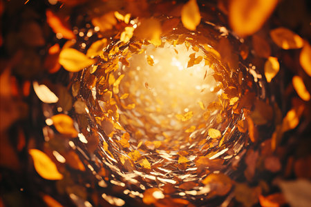 Autumn background with golden leaves and bokeh effect. 3d renderingの写真素材