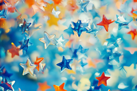 A vibrant image showcasing a multitude of star-shaped confetti in various colors, creating a festive...