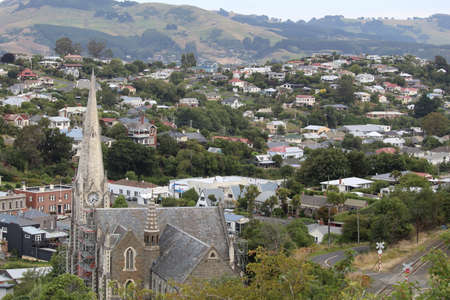 View of the city of Christchurch, South Island, New Zealandの写真素材