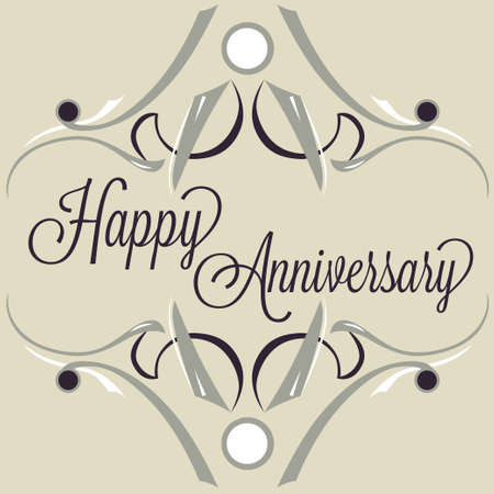 Floral Happy Anniversary Greeting Card With Green And Dark Color  Vector Patternのイラスト素材