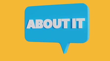 AbOUTIT 3d word in a speech bubble on yellow backgroundの写真素材