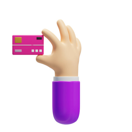 Hand holding credit card isolated on white background. 3d rendering.の写真素材