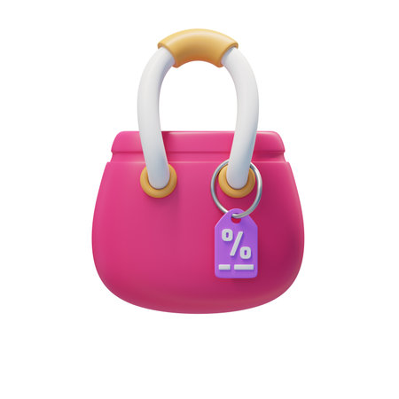 pink purse with percent tag isolated on white background. 3d illustrationの写真素材
