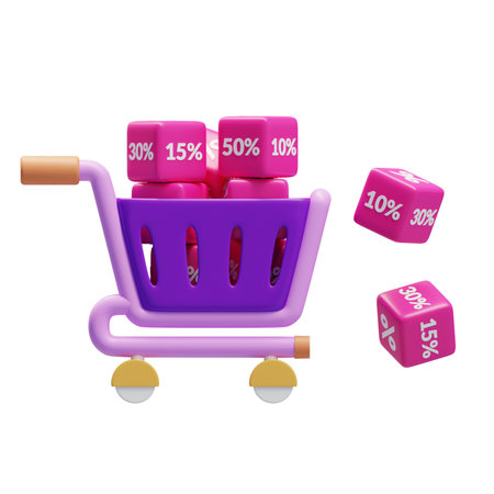 Shopping cart with cubes. 3d illustration on white background.の写真素材