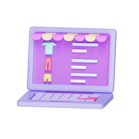 Conceptual Illustration of a Laptop with Online Shopping.の写真素材