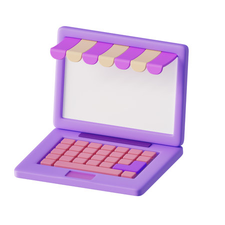 Laptop with awning on a white background. 3d rendering.の写真素材