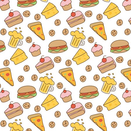 Cute food doodle patternのイラスト素材