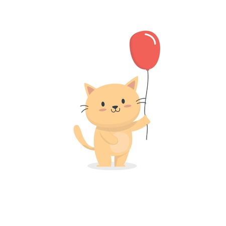 Cute cat with red balloonのイラスト素材