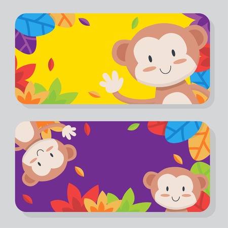 Cute colorful monkey card setのイラスト素材