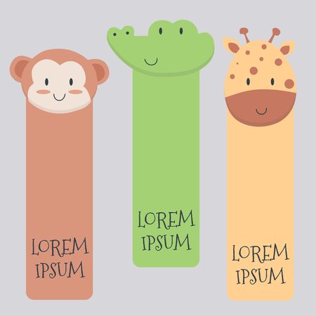 Cute animals bookmark vector setのイラスト素材