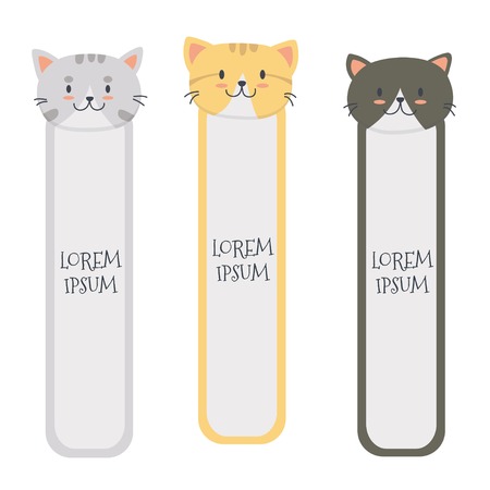 Cute cat bookmark set vectorのイラスト素材