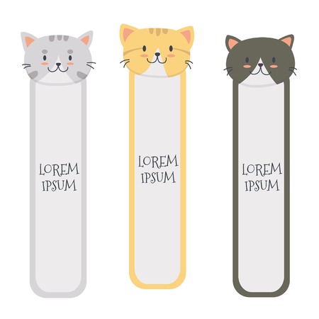 Cute cat bookmark set vector