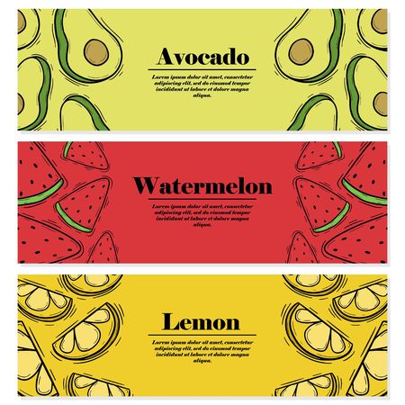 Cute fruits banner set collectionのイラスト素材