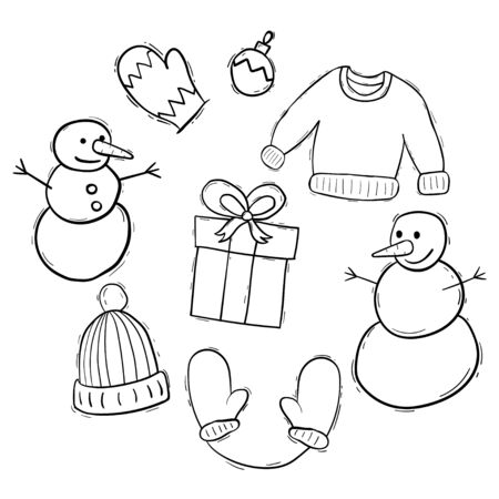 Christmas elements doodle set collectionのイラスト素材