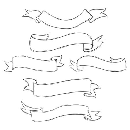Doodle ribbon set collectionのイラスト素材