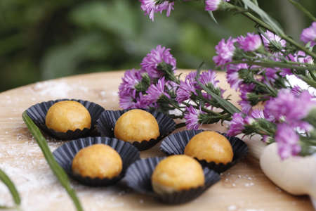 Indonesian pineapple tart cookies or Nastar served to celebrate Idul Fitri or Lebaran or Eid Mubarakの写真素材