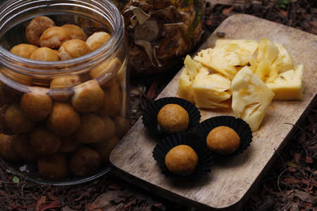 Indonesian pineapple tart cookies or Nastar served to celebrate Idul Fitri or Lebaran or Eid Mubarakの写真素材