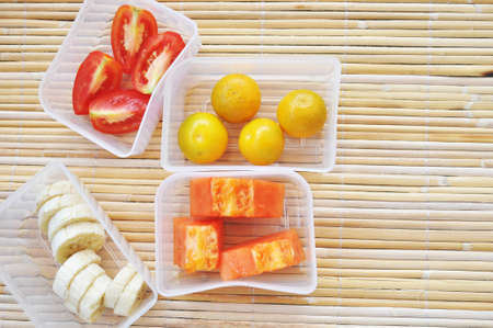 Box of tropical fruitの写真素材