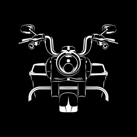 Vector illustration of King Road Touring motorcycle silhouette on Black background. Can be used for printed on motorcycle club t-shirt, background, banner, posters, icon, web, etc.のイラスト素材