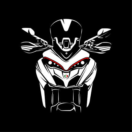 Adventure Motorcycle silhouette on Black background. Can be used for printed on motorcycle club t-shirt, background, banner, posters, icon, web, etc.のイラスト素材