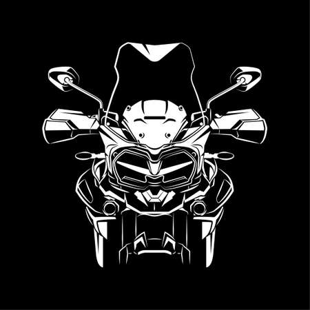 Adventure Touring Motorcycle silhouette on Black background. Can be used for printed on motorcycle club t-shirt, background, banner, posters, web, etc.のイラスト素材