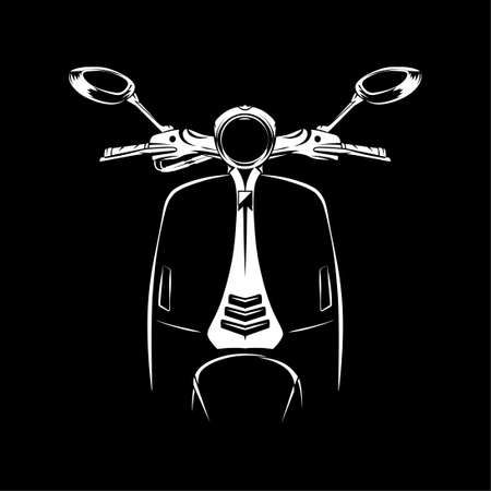 Vector illustration of Modern Scooter motorcycle silhouette on Black background. Can be used for printed on motorcycle club t-shirt, background, banner, posters, web, etc.のイラスト素材