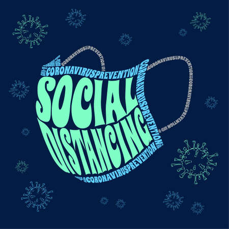 Wearing medical mask and Social Distancing for Corona Virus Disease 2019 ( COVID-19 ) prevention illustrationのイラスト素材