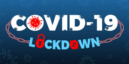 COVID-19 ( Corona Virus Disease 2019 ) Lockdown banner illustration emergency state restrictions to prevent the global spread of the coronavirus, isolated on dark background.のイラスト素材
