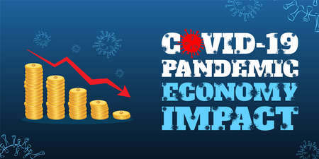 The impact of coronavirus on the stock exchange and the global economy. Corona Virus Disease 2019 weakens the global economy , banner infographic isolated on dark gradient background.のイラスト素材