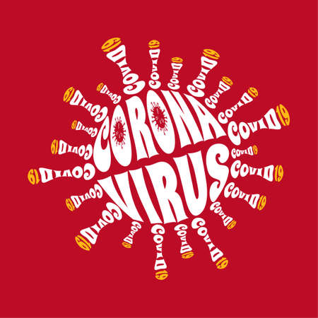 Corona Virus Disease 2019 ( COVID-19 ) Microbiology and Virology Logo illustration isolated on Red Backgroundのイラスト素材