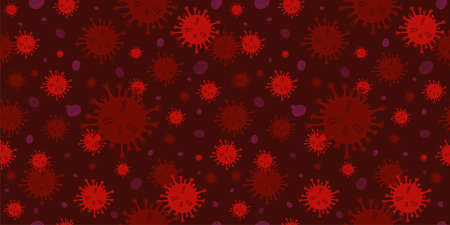 Seamless Pattern of Corona Virus Disease 2019. Covid-19 virus background with disease cells and red blood cell, global spread dangerous coronavirus pandemic illustration concept.のイラスト素材