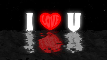 I Love You Text with Red Hearts Isolated on Ocean Wave and Black Stars Burst Particle Background, Romantic Love Quote Artwork illustration.の写真素材