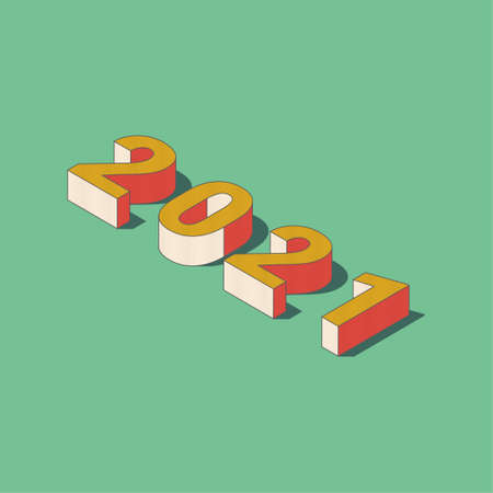 2021 New Year 3D Isometric text effect with halftone isolated on light green background, Vector Illustration.のイラスト素材