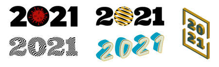 Big set of 2021 New Year text effect concept. Collection of 2021 number design template. Vector Illustration.のイラスト素材