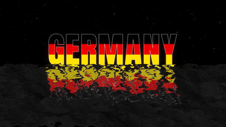 Germany Flag Text effect isolated on ocean wave and black stars burst particle background, 4k Germany Text artwork illustration.の写真素材