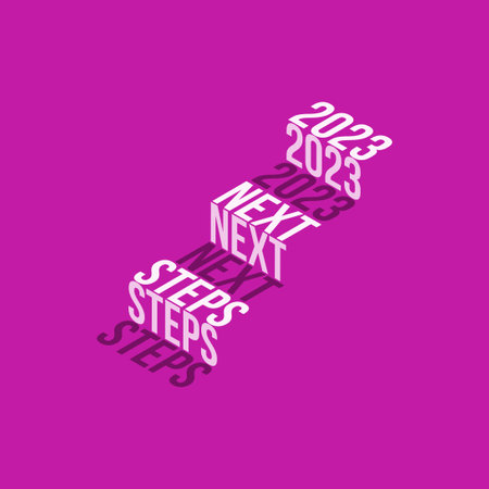 2023 next steps stairs Isometric stairs text effect isolated on purple background, Vector Illustration.のイラスト素材