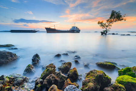 Tangker in sunset batam islandの写真素材