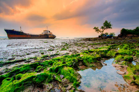 Tanker in sunset batam islandの写真素材