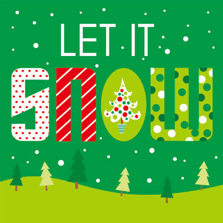 Christmas card with let it snow text and christmas treedのイラスト素材